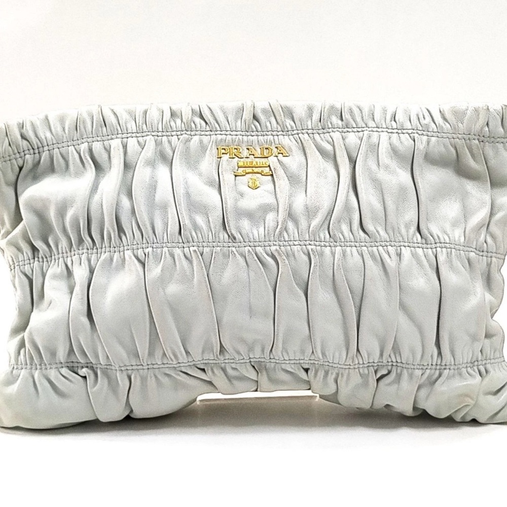 Prada Gaufre White Leather Clutch